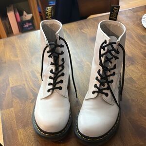 Dr. Martens White Combat Boots with Leather Upper